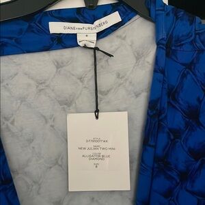 NWT DVF NEW JULIAN TWO MINI WRAP DRESS ALLIGATOR BLUE DIAMOND